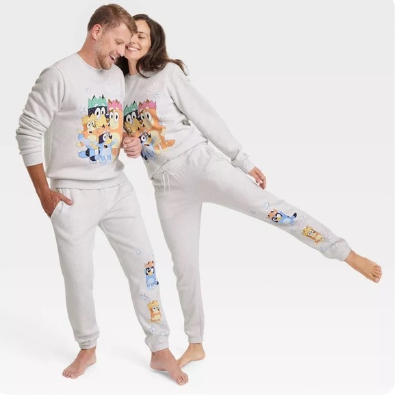 Adult Bluey Bingo Family Graphic Joggers- Heather Gray XXL S M L XS XL